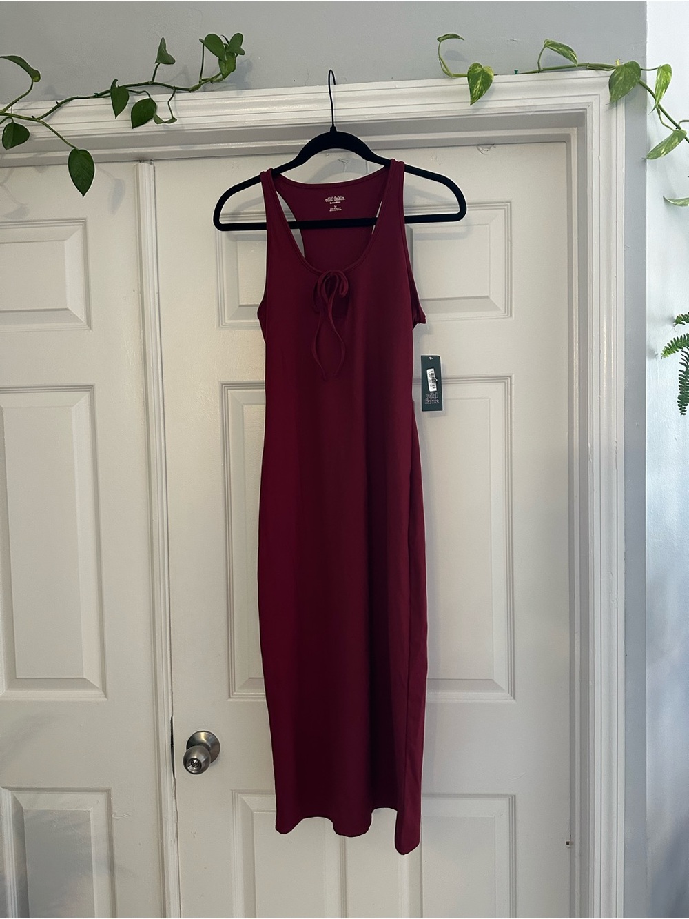 Sleeveless Maxi Tie-Front Dress in Wine Red
